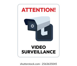 Caution: Area Under Video Surveillance Sign with Clear Warning Symbol, Vital for Security and Privacy Compliance, High-Quality Vector Stock Image