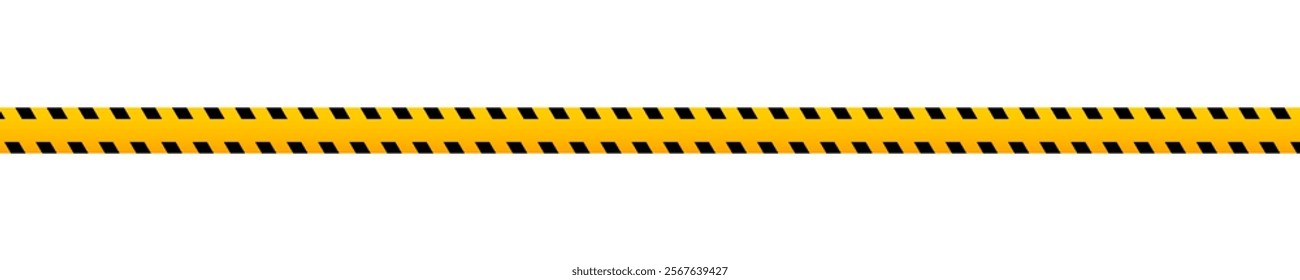 Caution barricade tape with black and orange print. Barrier in quarantine site, construction work area or criminal police scene. Warning, stop, attention or forbidden sign. Vector flat illustration.