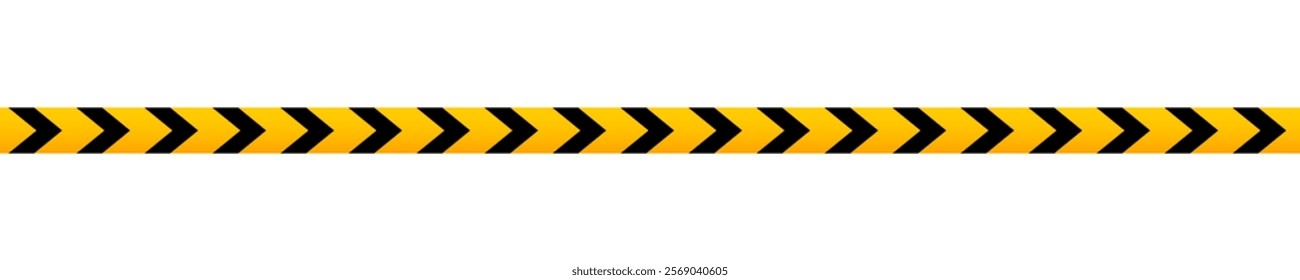 Caution barricade tape with black and yellow chevron print. Barrier in quarantine site, construction work area or crime scene. Warning, stop, closed or forbidden sign. Vector flat illustration.