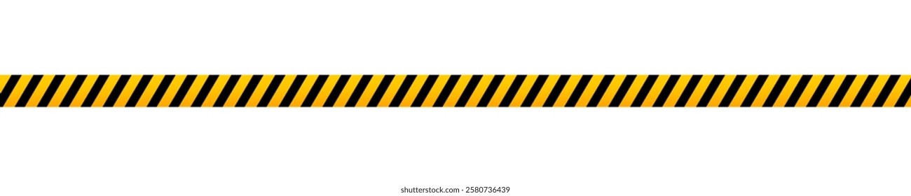 Caution barricade tape with black and yellow slanted print. Safety barrier in quarantine site, construction work area or criminal scene zone. Stop, warning or forbidden sign. Vector flat illustration.