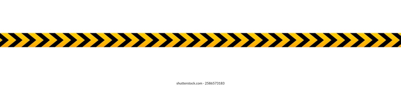 Caution barricade tape with black and yellow chevron print. Barrier in quarantine zone, construction work area or crime scene. Restricted, stop, warn or forbidden sign. Vector flat illustration.