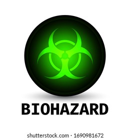 Caution Biohazard Symbol Glowing Green Neon Style Button Design Button - Medical and Biology Vector Illustration