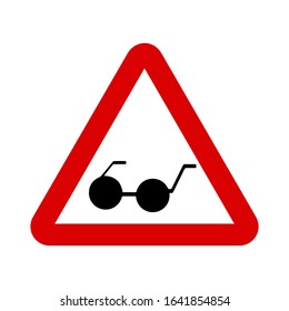 caution blind traffic sign vector black eyeglasses in red triangle shape. 