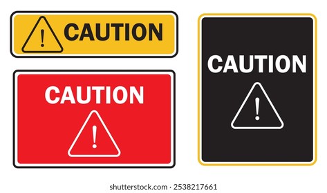 Conjunto de iconos de tablero de precaución con Iniciar sesión de peligro, advertencia y atención amarillo, rojo y negro