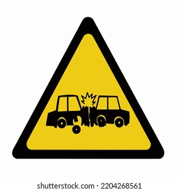 Caution Car Crash icon ,warning sign, Yellow Triangle banner isolated on white background 