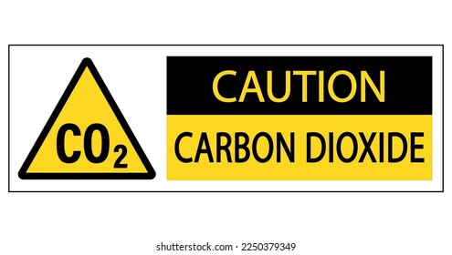 Caution, carbon dioxide. Yellow triangle warning sign with CO2 symbol and text by side.