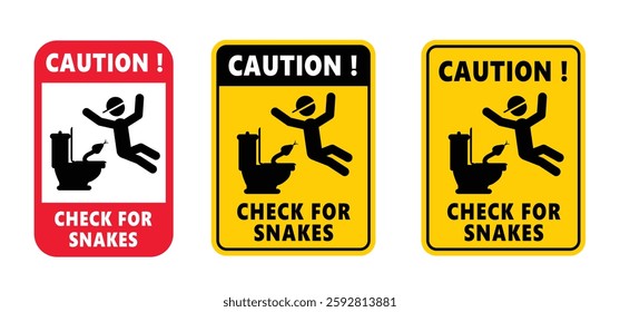 Caution check for snakes in the toilet or wc ! Stop, no snake. Warning, Prohibition sign. Tropical wildlife reptiles. Poisoned serpents. Reptile snake. Attention venomous snake. Beware of snakes.