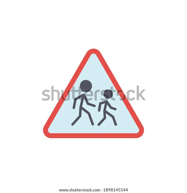 Caution Children Crossing\
Road Sign  in solid flat shape glyph icon, isolated on white\
background