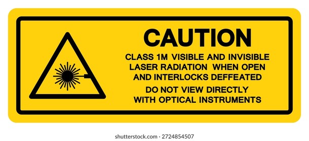 Caution Class 1M Visible And Invisible Laser Radiation Symbol Sign,Vector Illustration, Isolate On White Background Label. EPS10