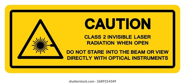 Caution Class 2 Invisible Laser Radiation When Open Symbol Sign,Vector Illustration, Isolate On White Background Label. EPS10