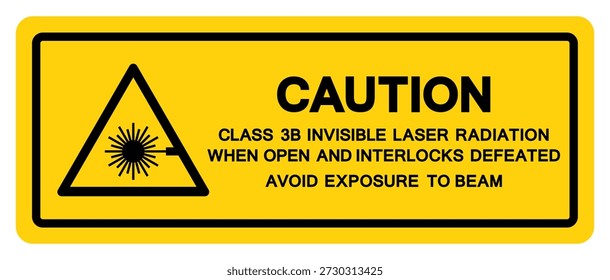 Vorsicht Klasse 3B unsichtbares Laserstrahlung Symbol Zeichen, Vektorgrafik, isolieren auf weißem Hintergrund Etikett. EPS10