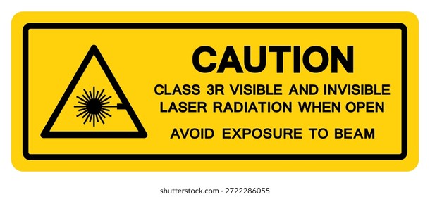 Señal visible e invisible del símbolo de la radiación del laser de la clase 3R, Ilustración vectorial, aislado en la etiqueta blanca del fondo. EPS10