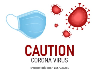 CAUTION CORONA VIRUS. mask to fight against Corona virus.Concept of fight against Many Virus attack.