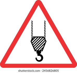 Caution crane wire rope sign. Red triangle background. Industrial signs and symbols.