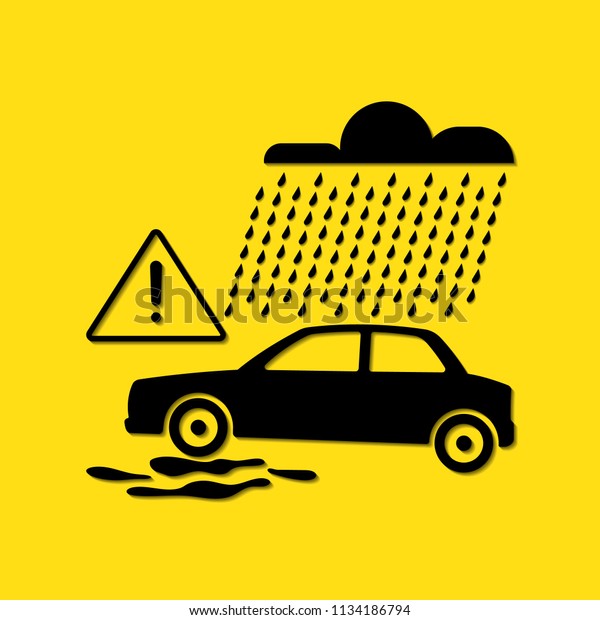 caution crash
water flood on the road car
icon