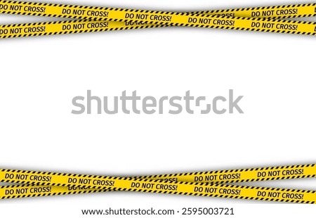 Caution crime scene tapes border. Police warning do not cross ribbons. Yellow black tape barrier for criminal accident places. Seamless striped boundary lines. Vector illustration.
