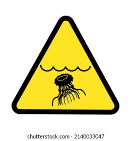 Caution Danger Jellyfish Zone on Beach Yellow Ttriangle Warning Sign