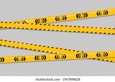 Caution and danger line. Black and yellow warning, police tapes, attention, sign line.