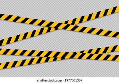 Caution and danger line. Black and yellow warning, police tapes, attention, sign line.