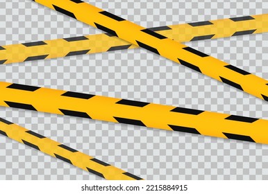 Caution and danger line. Black and yellow warning, police tapes, attention, sign line.