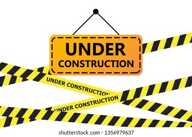 Caution and danger ribbon over white background. Warning tape banner