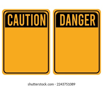 Caution and danger sign. Attention road sign on yellow board isolated on white background