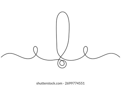 Caution danger sign continuous one line drawing on white background minimalist warning and risk icon outline vector illustration