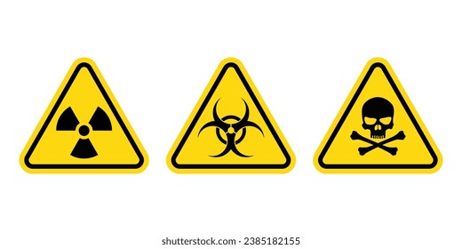 Caution danger sign. Hazard warning signs. Radiation sign, Biohazard sign, Toxic sign.