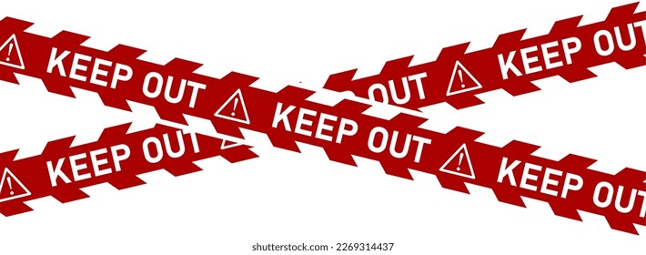 Caution Danger Stop Keep Out Crime Scene Red White Stripe Tape Stripe Warning or Restriction Sign Icon Symbol with Text. Vector Image.