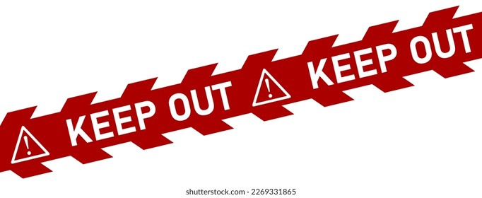 Caution Danger Stop Keep Out Crime Scene Red White Stripe Tape Stripe Warning or Restriction Sign Icon Symbol with Text. Vector Image.