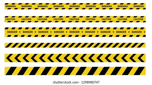 Записи с осторожностью и опасностью. Предупреждающая лента. Черно-желтая линия полосатая. Векторная иллюстрация