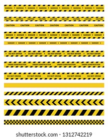 Caution and danger tapes. Warning tape. Black and yellow line striped. Do not enter, Do not cross, Under Construction. Vector illustration