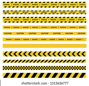 Caution and danger tapes. Warning tape. Black and yellow line striped. Vector illustration