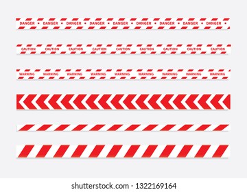 Caution and danger tapes. Warning tape. Red and white line striped. Vector illustration