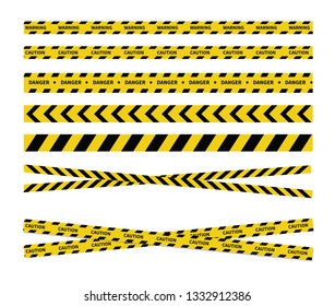 Caution and danger tapes. Warning tape. Black and yellow line striped. Vector illustration