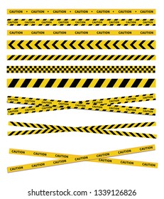 Caution and danger tapes. Warning tape. Black and yellow line striped. Vector illustration