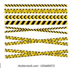 Caution and danger tapes. Warning tape. Black and yellow line striped. Vector illustration