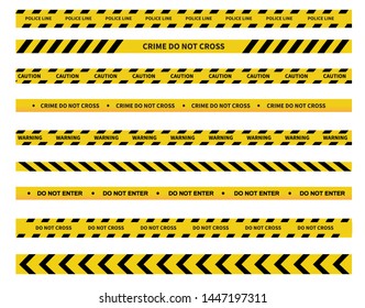 Caution and danger tapes. Warning tape. Black and yellow line striped. Police line isoleted. Vector illustration