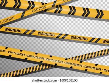 Caution and danger tapes. Warning tape. Black and yellow line striped. Vector illustration