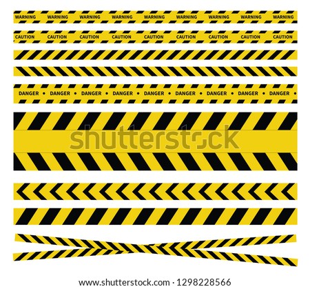 Caution and danger tapes. Warning tape. Black and yellow police stripe. Vector illustration