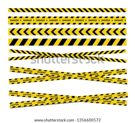 Caution and danger tapes. Warning tape. Black and yellow line striped. Vector illustration