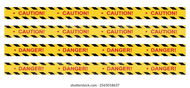 Caution and danger warning tape ribbons for safety. Barrier tape crime scene border.