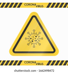 Caution Danger Yellow Sign Vector. Coronavirus Icon. Corona Virus Bacteria Cell Icon Vector Sign. Wuhan Pneumonia. Caution Tape Coronavirus. COVID-19 NCOV-2019 Corona Virus. Vector Illustration