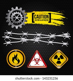 caution design over black background vector illustration