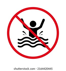 Caution Drown Man Black Silhouette Icon. Alert No Allowed Dive Swim. Warning Rescue Sinking in Water Red Stop Symbol. Attention Prohibit Swimming Zone. Risk Life Icon. Isolated Vector Illustration.