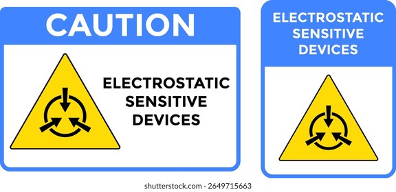 Caution Electrostatic Sensitive Devices. Warning yellow triangle sign. Caution for ESD equipment. safety signs and symbols. Electricity Symbol
