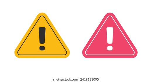 Caution exclamation mark sign icon triangle vector simple pictogram graphic red yellow alert set, hazard danger attention warn notice information image clipart