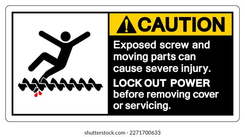 Precaución El Tornillo Expuesto y las Piezas En Movimiento Pueden Causar Lesiones Graves Signo De Símbolo, Ilustración Del Vector, Aislamiento En Etiqueta De Fondo Blanco. EPS10