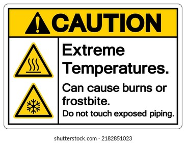 Caution Extreme Temperatures Can cause burns or frostbite Do not touch exposed piping Symbol Sign, Vector Illustration, Isolate On White Background Label .EPS10