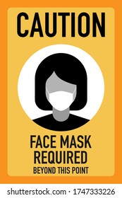 Caution face masks required beyond this point signage vector design concept. After the Coronavirus or Covid-19 causing the way of life of humans to change to new normal. Vector Illustration.